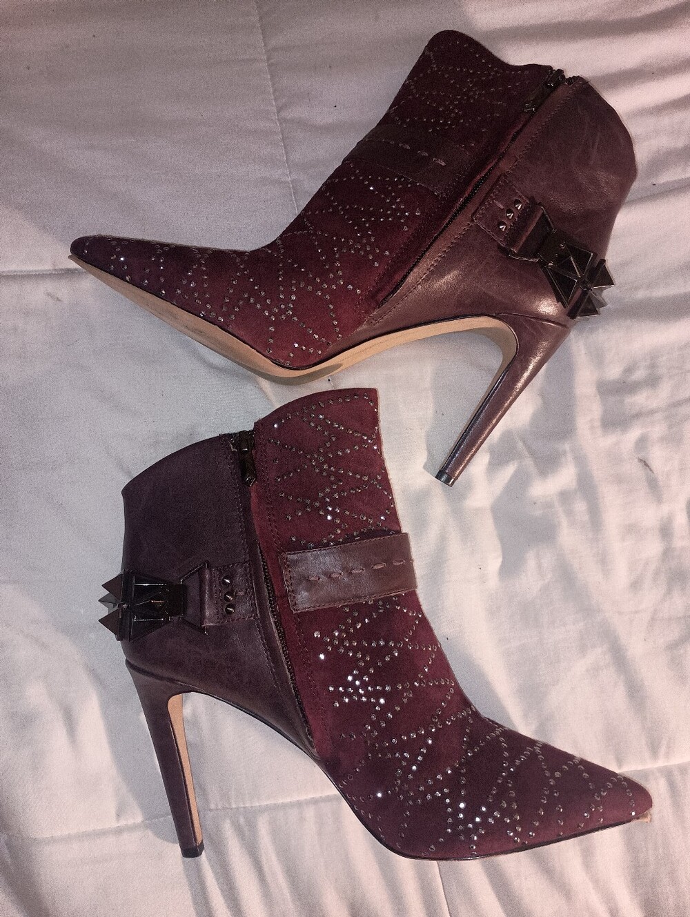 Sam Edelman Studded Rhinestone Booties/ Burgundy with Stilettho Heel Sz 9